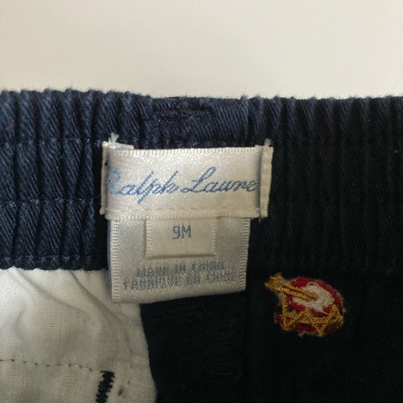 Ralph Lauren Baby Boy Pants Navy Blue with Embroidered Drum Pattern Size 9 M - Picture 3 of 4